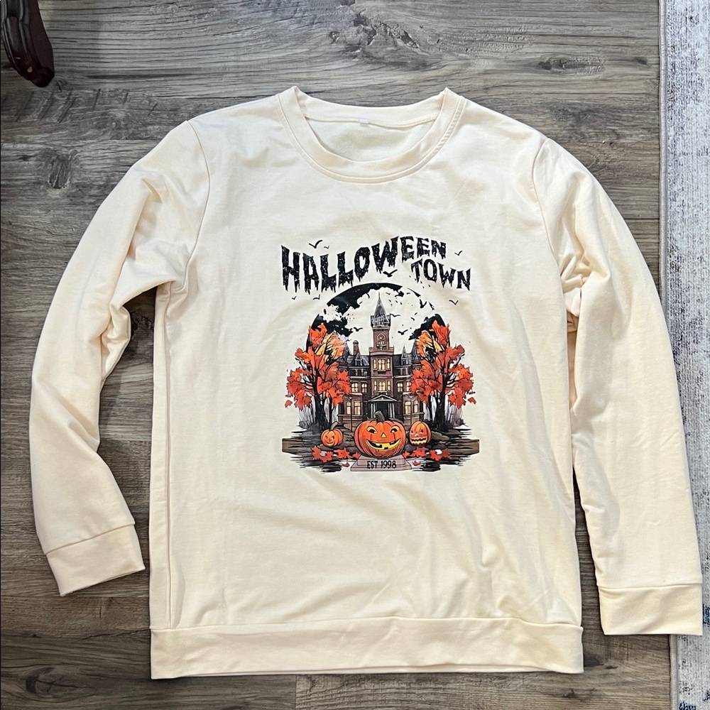 Cream Halloween Town Graphic Sweatshirt